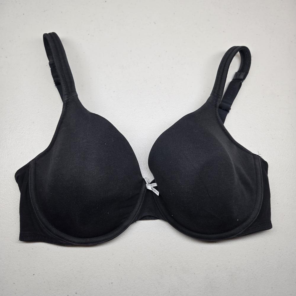 Cacique Women Bra 38DDD Black T Shirt Underwired Bow Strap Adjustable